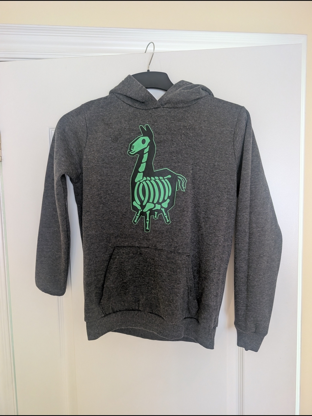 Fortnite Charcoal Hoodie with Neon Green Llama Skeleton Graphic Kids 14-16